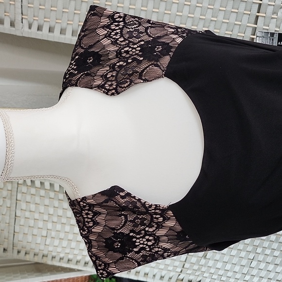 👉*NWT* SEXY LONG BLACK DRESS W/ BLACK LACE & SIDE SLIT ~SIZE: 12 ~40s RETRO - Picture 2 of 14